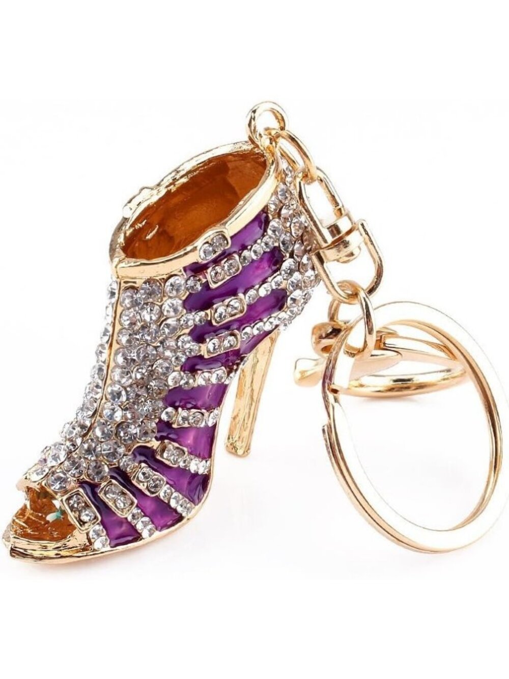 Women's Clear With Diamond Stones Bling Key Ring Shoe Purse for Bag Charm Key